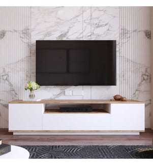 Meuble TV, pin atlantique, blanc, panneaux de particules mélaminés