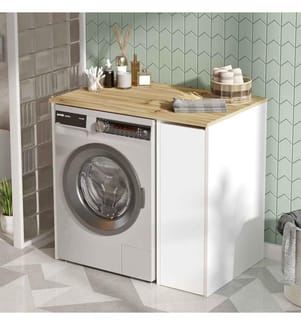 Meuble de salle de bain, noyer, blanc, panneaux de particules mélaminés