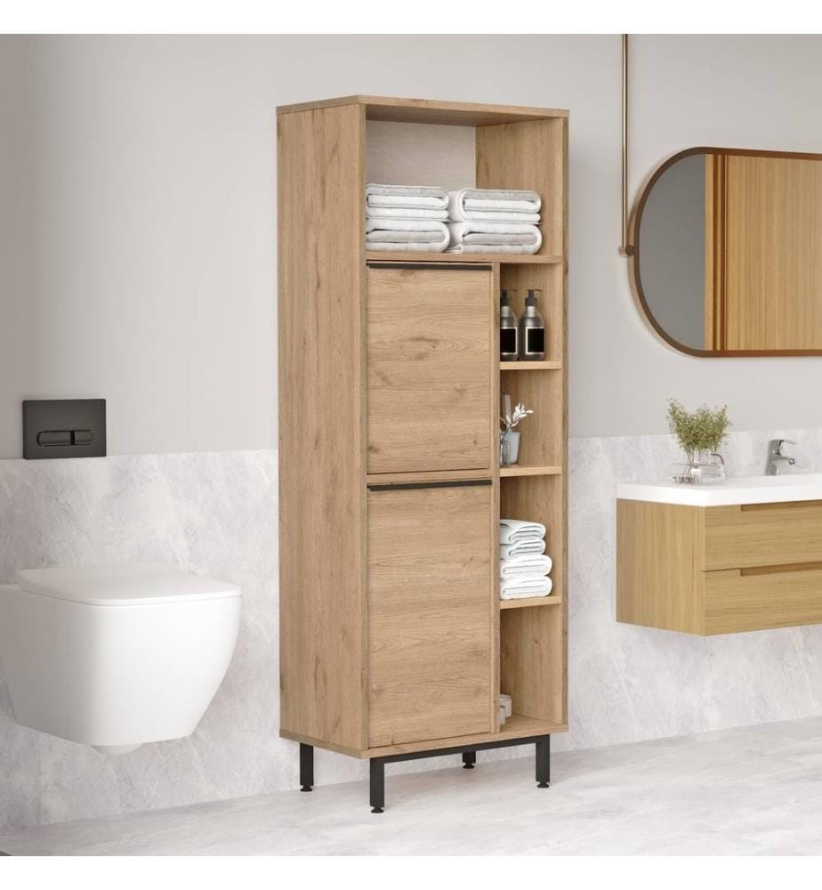 Meuble de salle de bain, noyer, panneaux de particules mélaminés