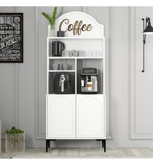 Mobile bar per caffè, bianco, nero, in pannello di particelle rivestito in melamina al 100%.