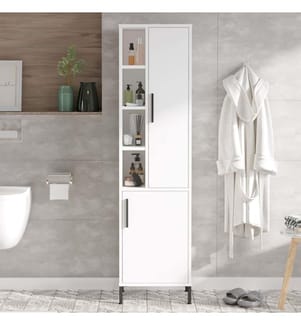 Armoire multifonctionnelle, blanche, panneaux de particules mélaminés