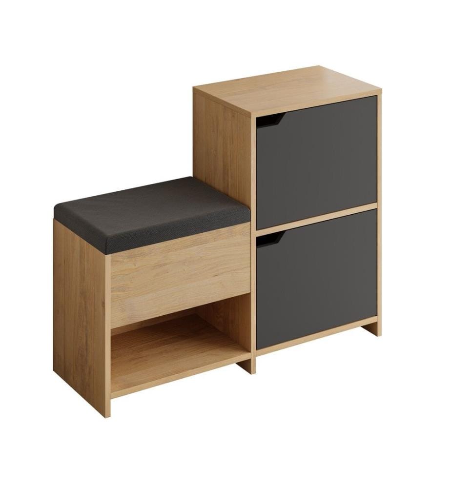 Schuhschrank, Anthrazit, Eiche, melaminbeschichtete Spanplatte, Stoff: Polyester
