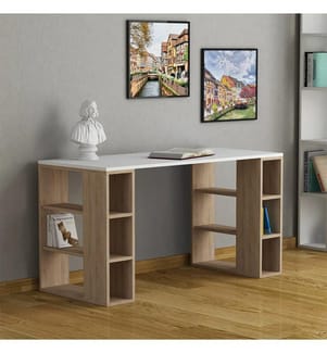 Bureau d'étude, blanc, chêne, panneau de particules mélaminé
