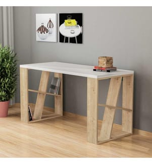 Bureau d'étude, blanc, chêne, panneau de particules mélaminé