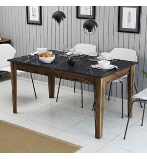 Table de salle à manger, noyer, noir, panneau de particules mélaminé