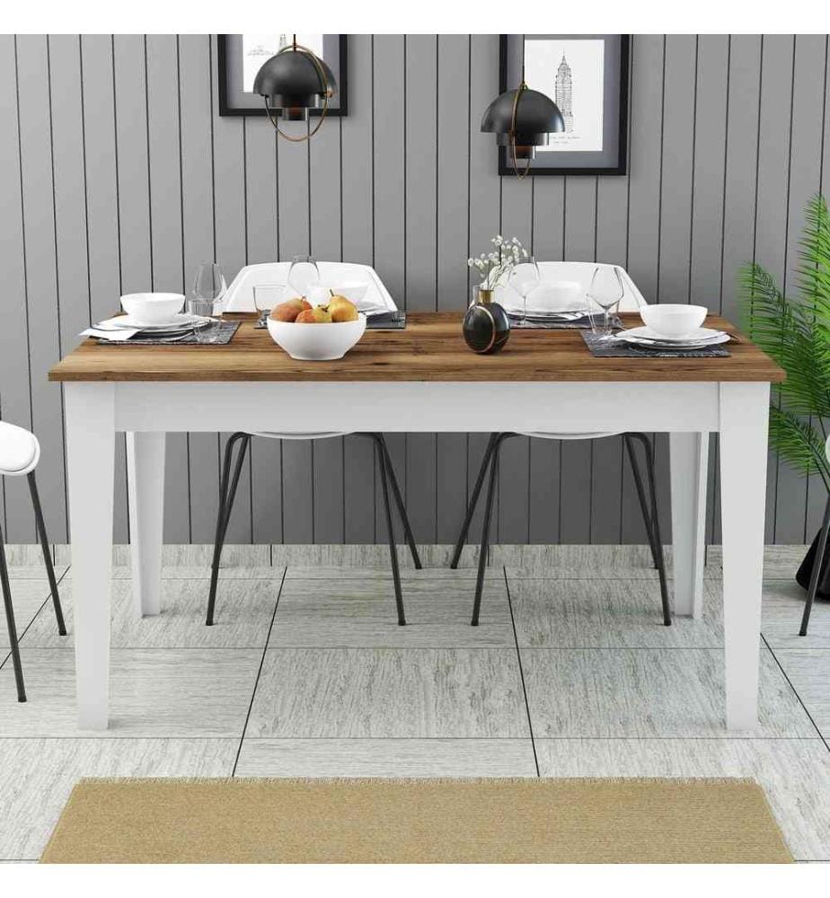 Table de salle à manger, noyer, blanc, panneau de particules mélaminé
