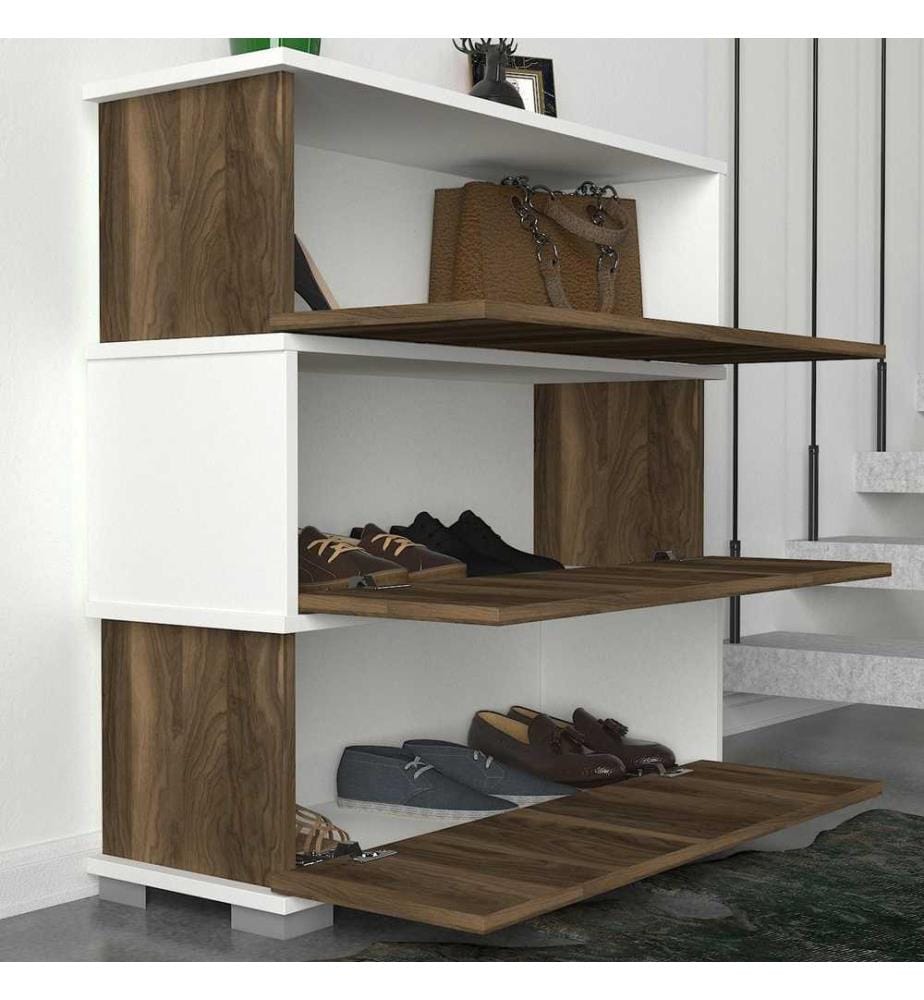 Meuble à chaussures, blanc, noyer, panneaux de particules mélaminés