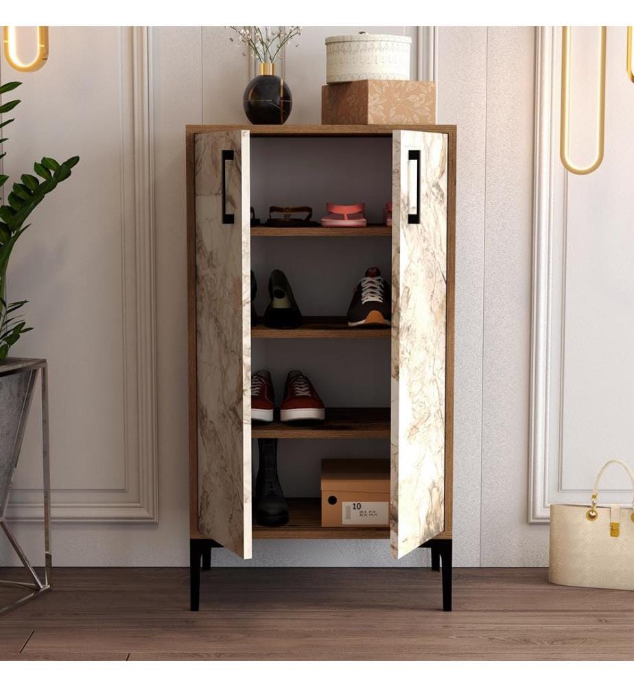 Meuble à chaussures, noyer, blanc, panneaux de particules mélaminés