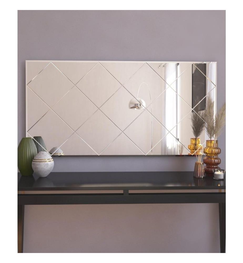 Miroir blanc en MDF à motif losanges