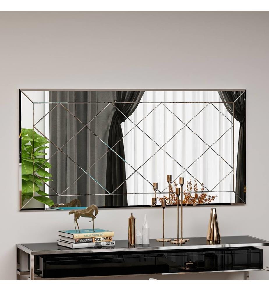 Miroir blanc en MDF à motif losanges