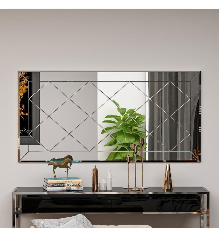 Miroir blanc en MDF à motif losanges