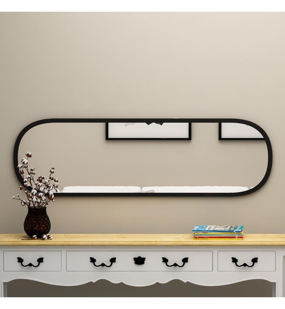 Miroir, noir, MDF, verre ovale Pier