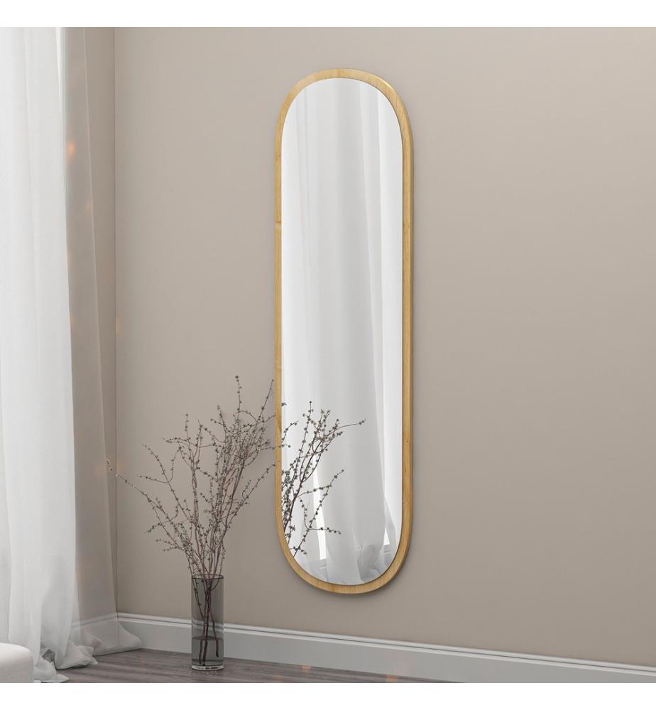 Miroir ovale pleine longueur, naturel, en MDF