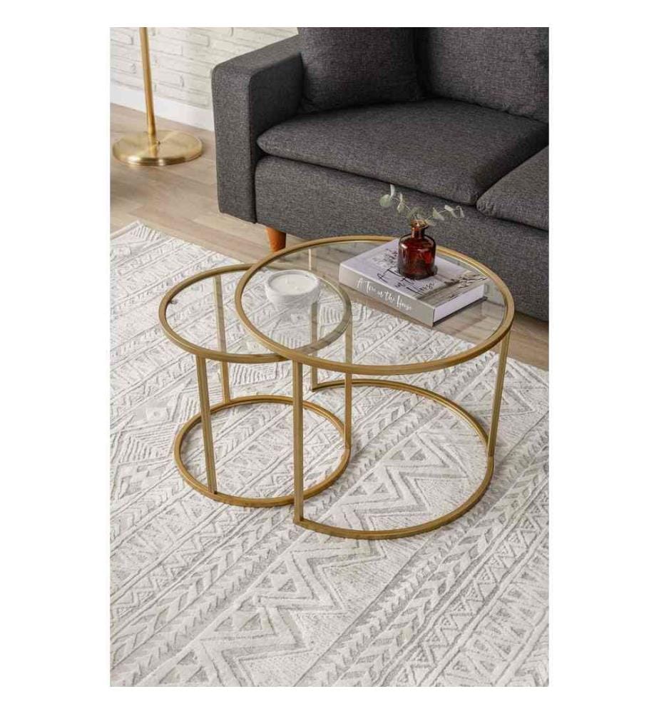 Table basse, dorée, verre trempé, pieds en métal