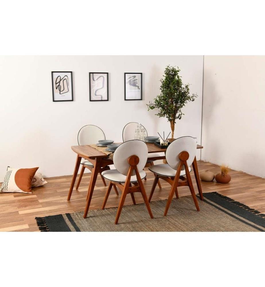 Ensemble de 2 chaises, noyer, crème, structure en bois de charme, tissu en lin