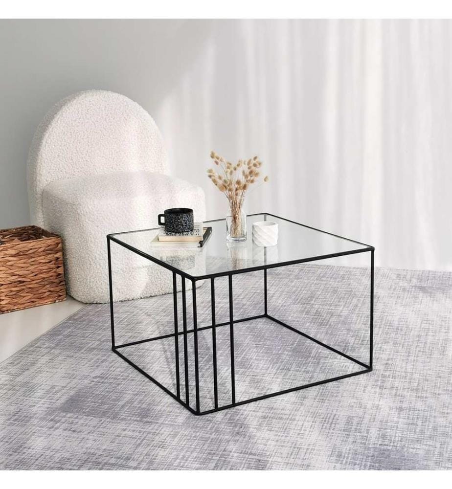 Table basse noire en verre trempé