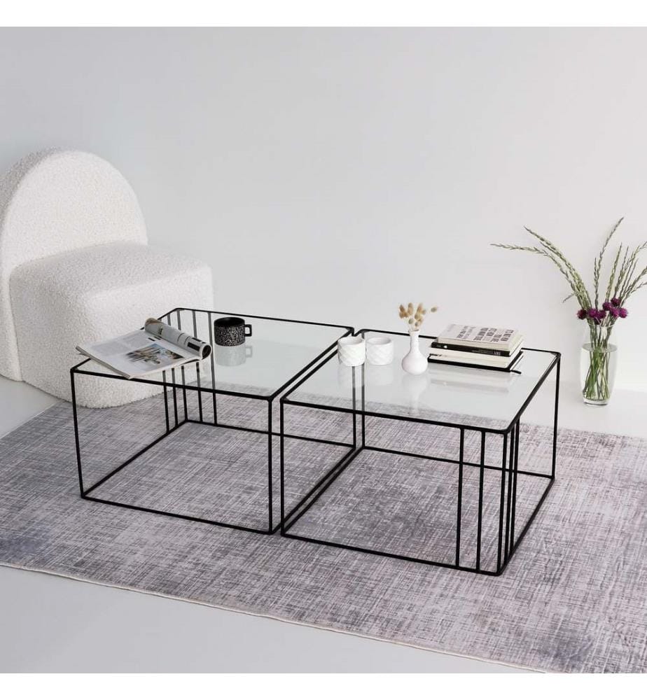 Table basse noire en verre trempé