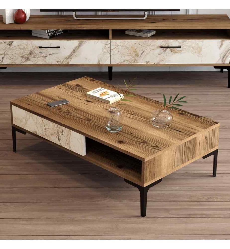 Table basse, noyer, blanc, panneau de particules mélaminé