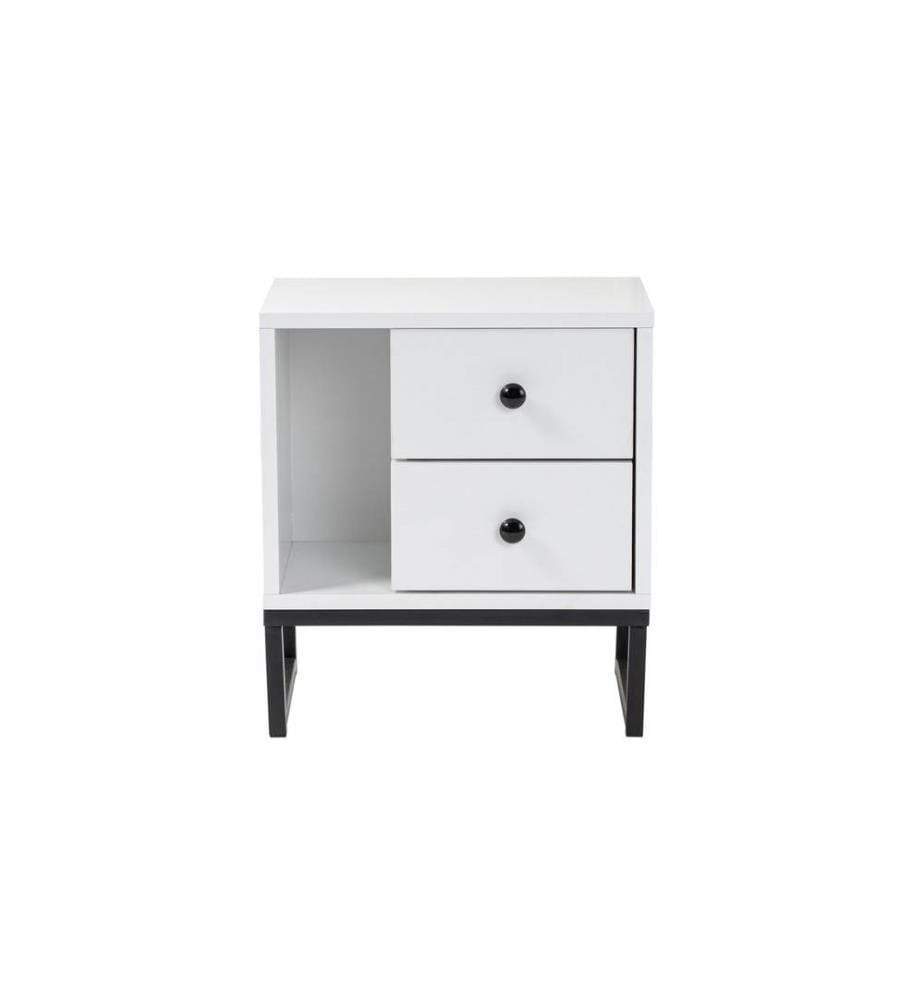 Table de chevet, blanche et noire, panneau de particules 100 % mélaminé, pieds en métal