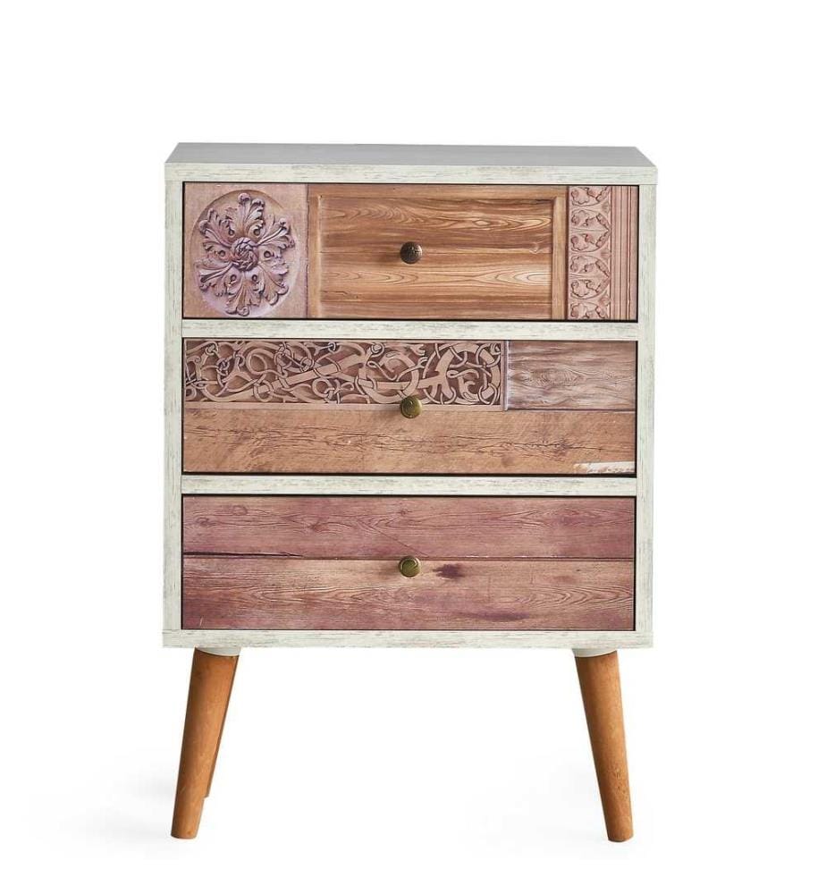 Commode, blanche, noyer, panneaux de particules mélaminés