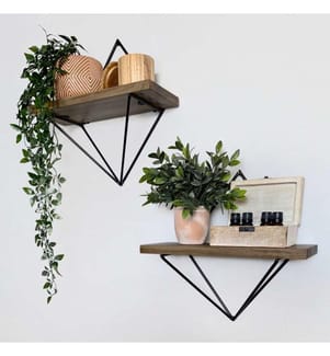 Étagère murale décorative en bois, noyer, noir, épicéa, structure en métal