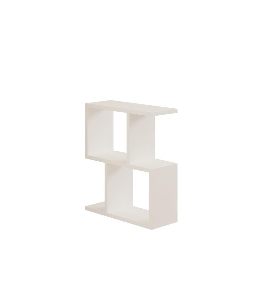 Table d'appoint blanche en panneaux de particules mélaminés.
