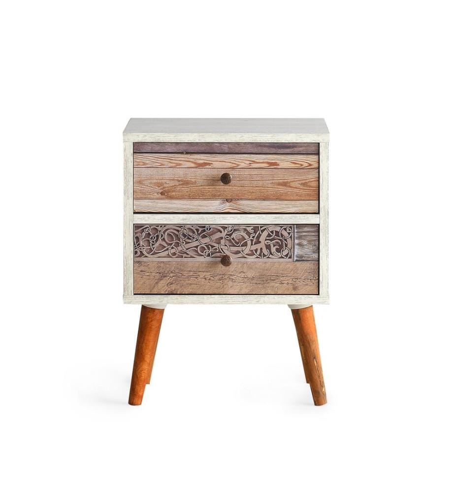 Nightstand, White, Walnut, Melamine Coated Particle Board