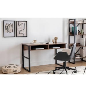 Bureau d'étude, noyer, panneaux de particules mélaminés, structure métallique