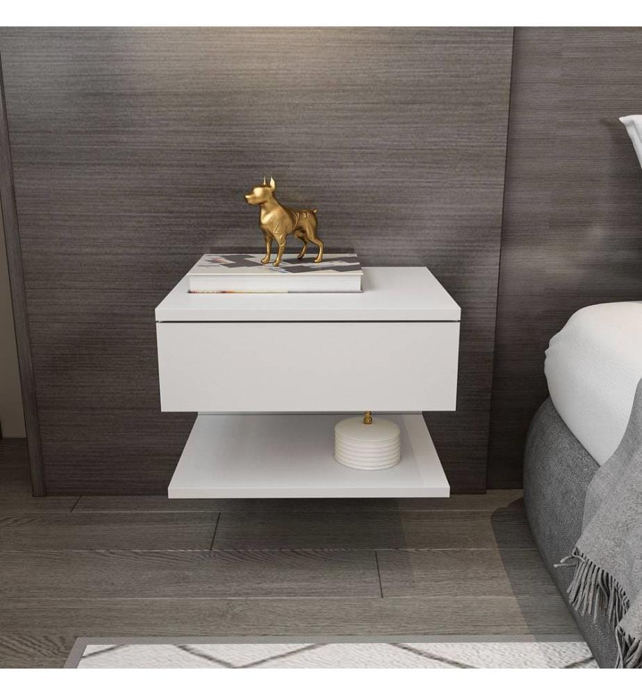 Nightstand, White, 100% MELAMINE COATED PARTICLE BOARD