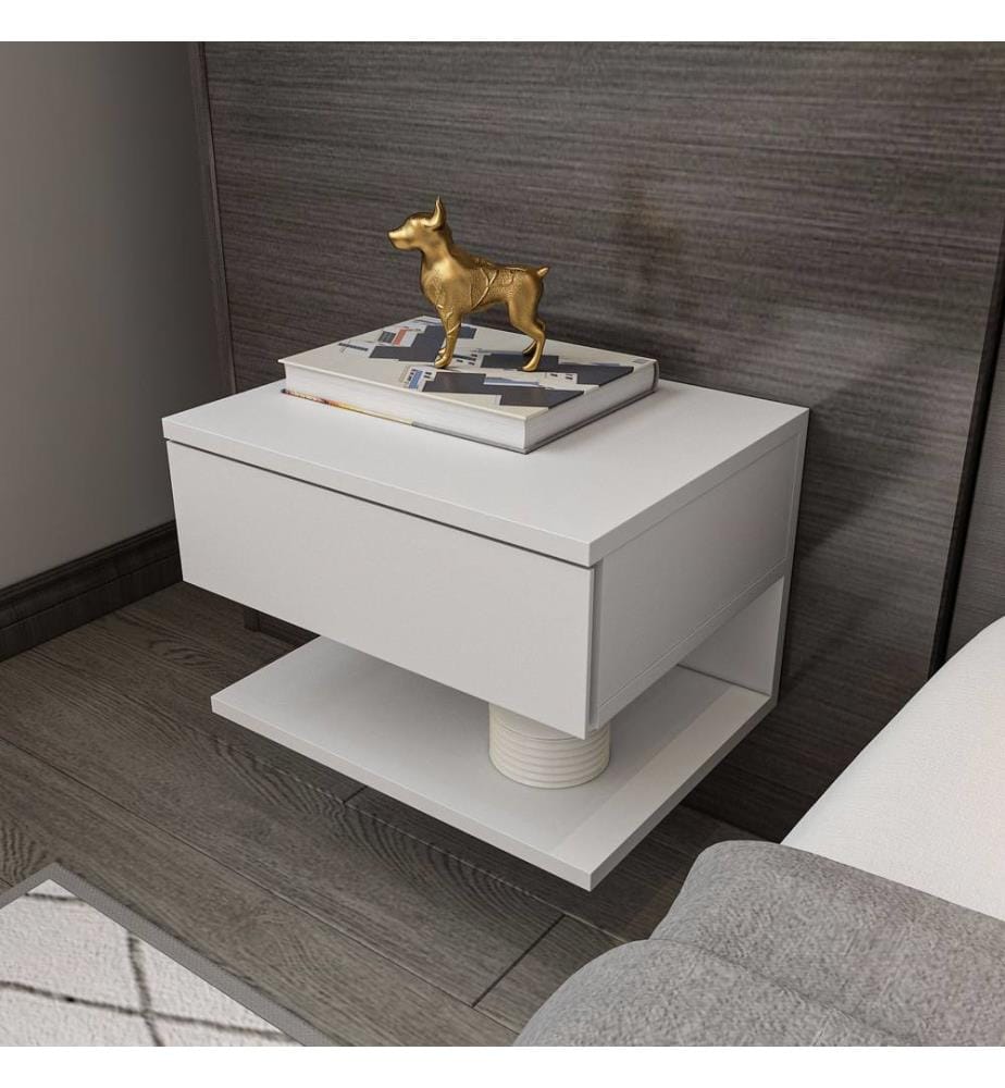 Nightstand, White, 100% MELAMINE COATED PARTICLE BOARD