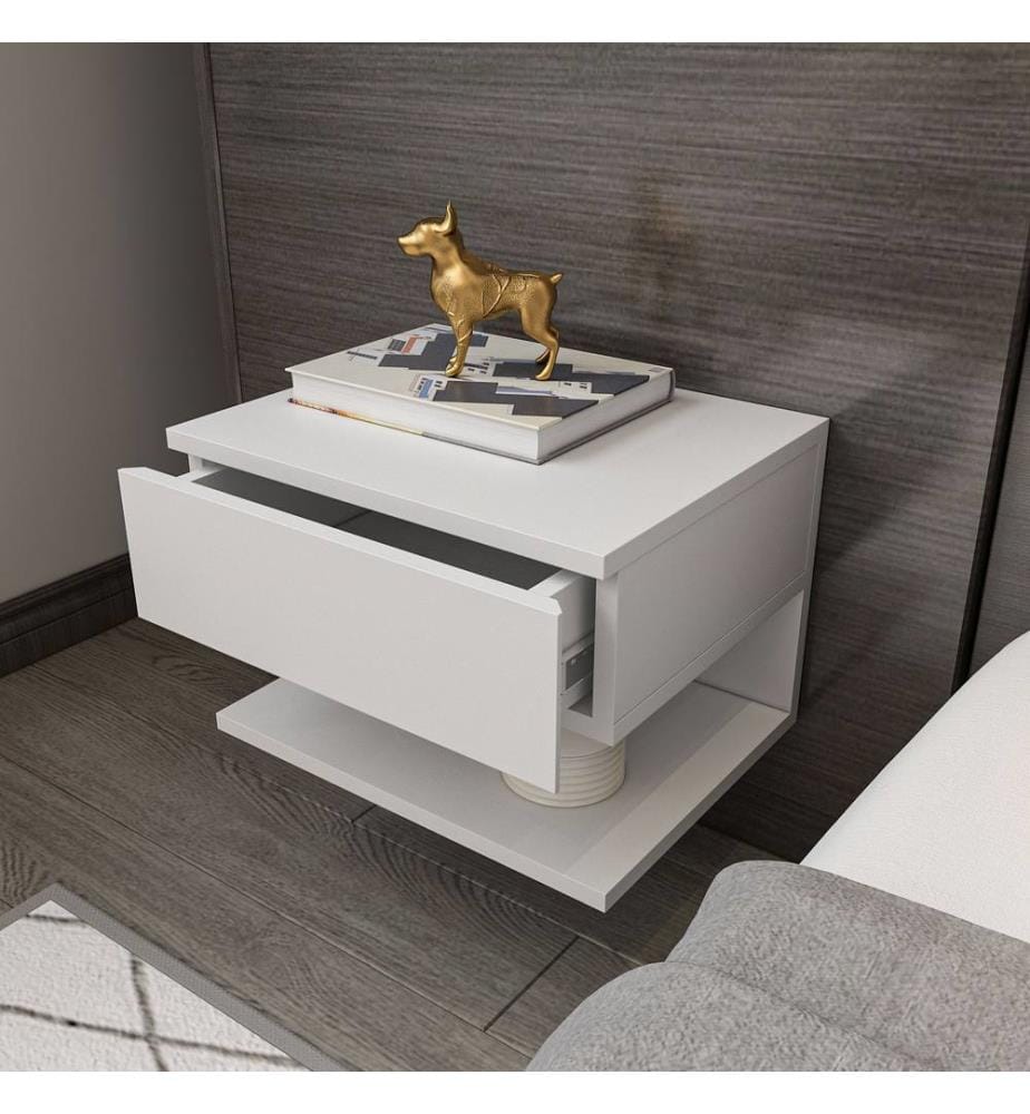 Nightstand, White, 100% MELAMINE COATED PARTICLE BOARD