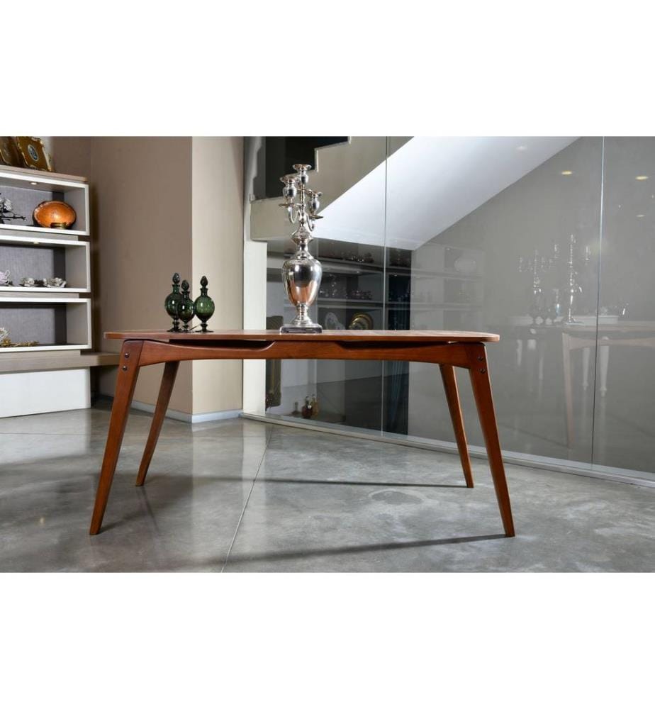 Table de salle à manger, structure en noyer et charme, plateau en panneaux de particules mélaminés/MDF