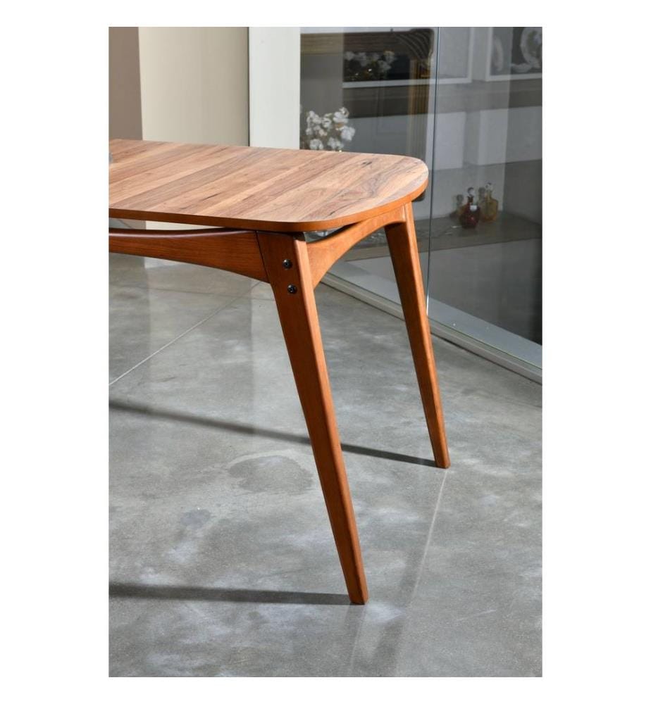Table de salle à manger, structure en noyer et charme, plateau en panneaux de particules mélaminés/MDF