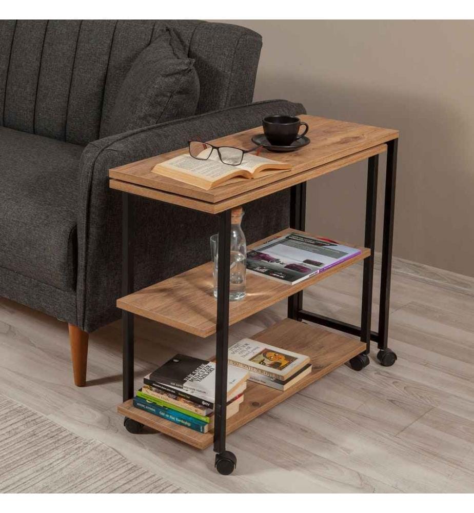 Table d'appoint, pin de l'Atlantique, noir, panneau de particules mélaminé
