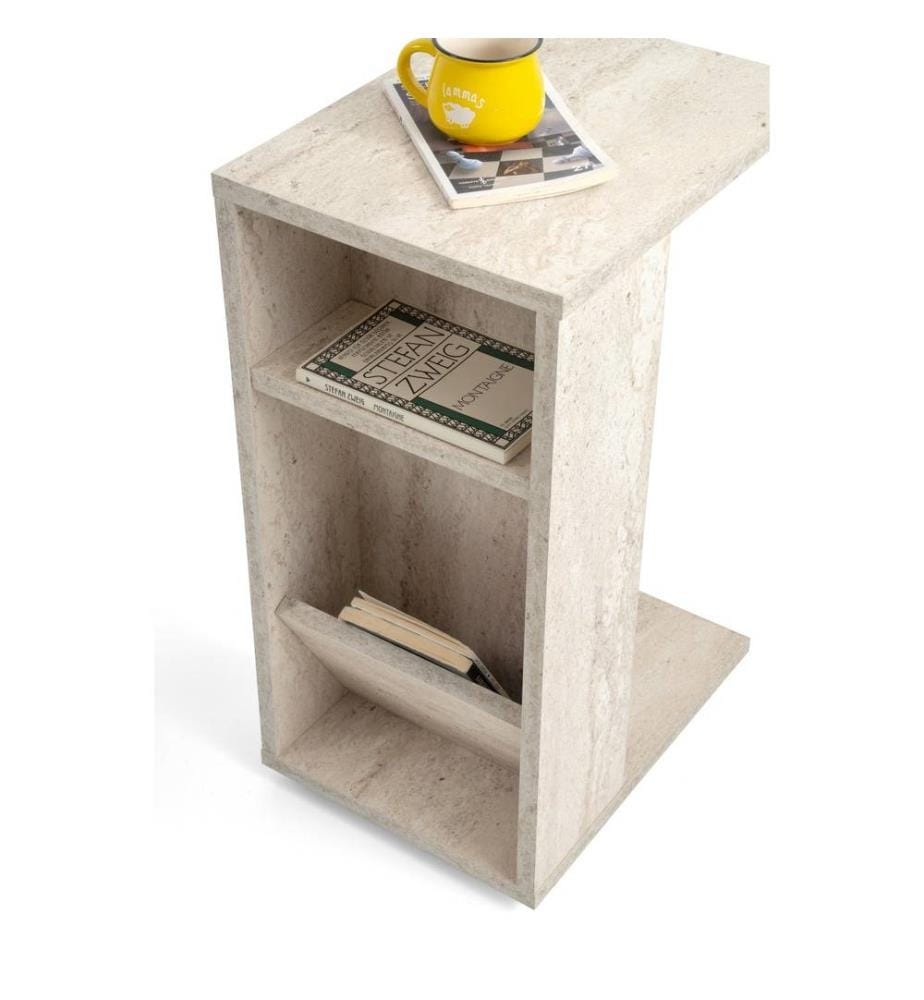 Table d'appoint, travertin, panneau de particules 100% recouvert de mélamine