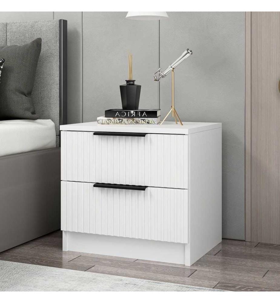 Comodino, bianco, pannello truciolare rivestito in melamina