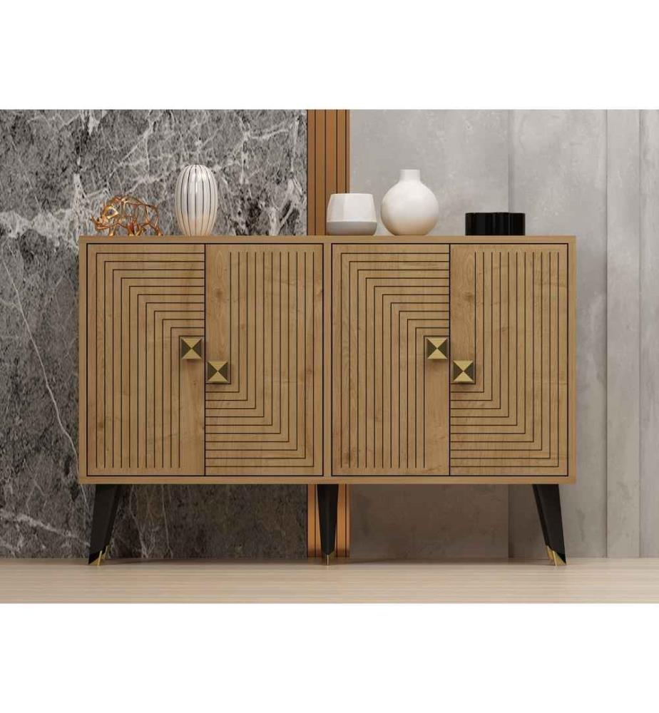 Console, chêne saphir, doré, panneau de particules mélaminé