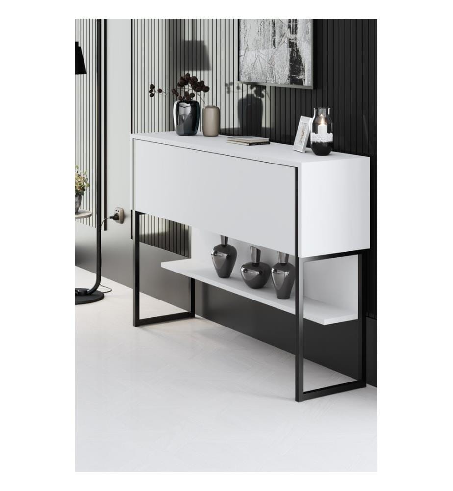 Dresser, Black, White, 100% MELAMINE COATED PARTICLE BOARD, Metal Legs