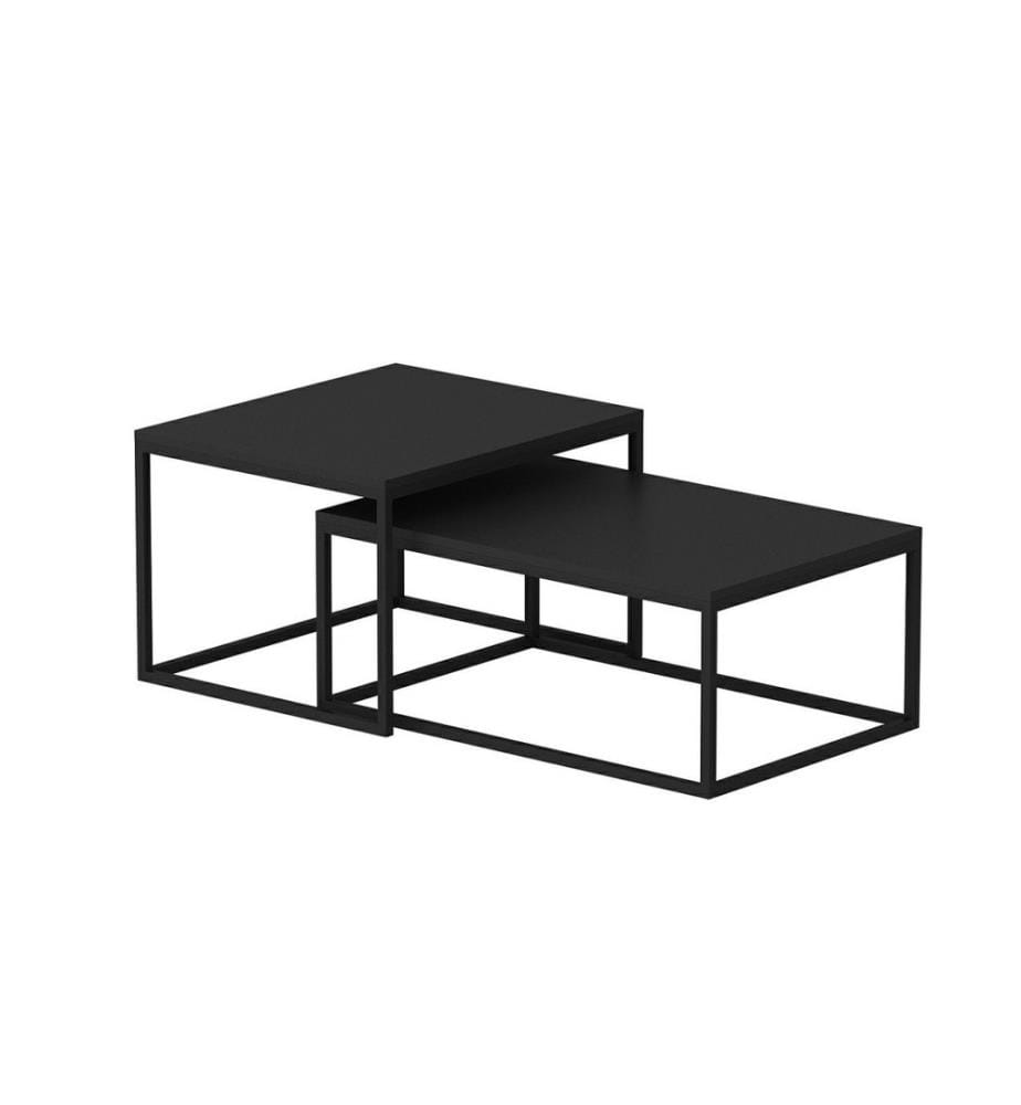 Table gigogne, 2 pièces, noir, panneaux de particules mélaminés, structure métallique