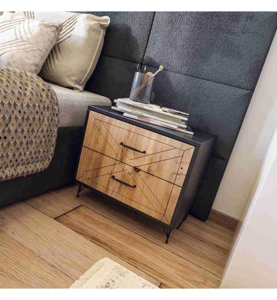 Table de chevet, anthracite, chêne, panneau de particules mélaminé