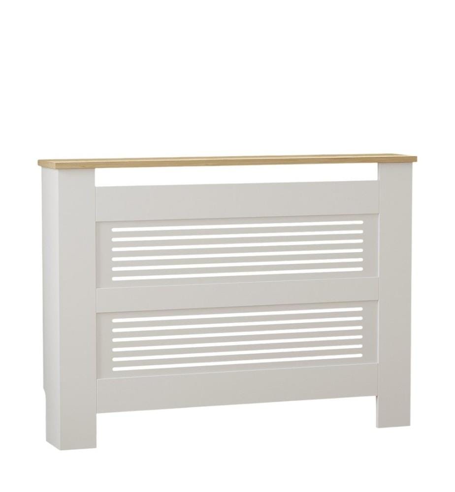Mobiletto per termosifone, rovere zaffiro, bianco, pannello di particelle rivestito in melamina al 100%.