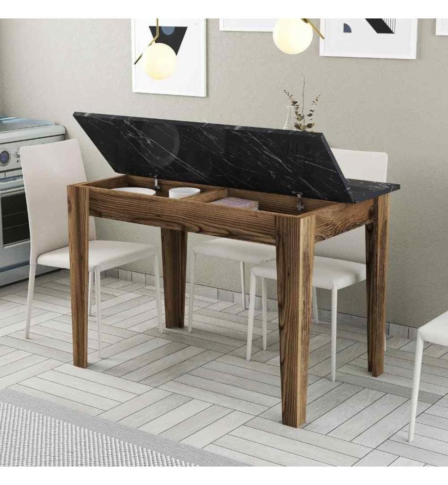 Table de cuisine, noyer, noir, panneau de particules mélaminé