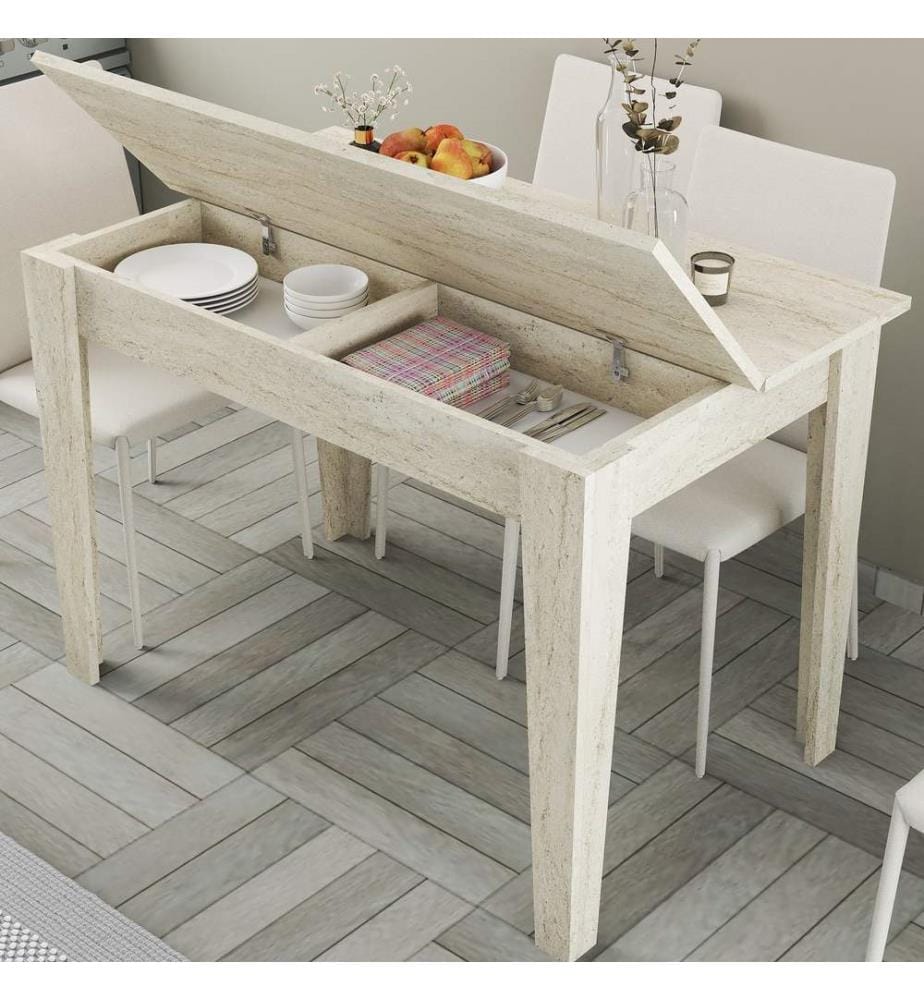 Table de cuisine, travertin, panneau de particules 100% recouvert de mélamine