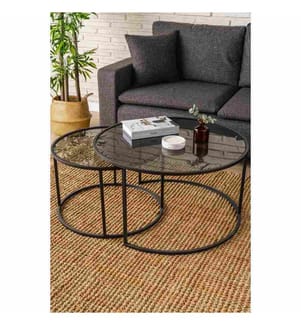 Ensemble table basse, noir, verre trempé, structure : 100 % métal