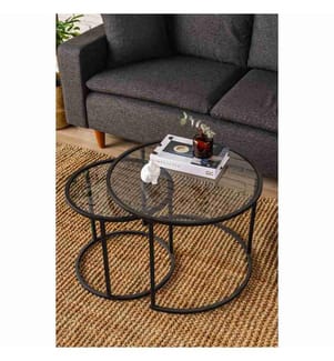 Ensemble table basse, noir, verre trempé, structure : 100 % métal