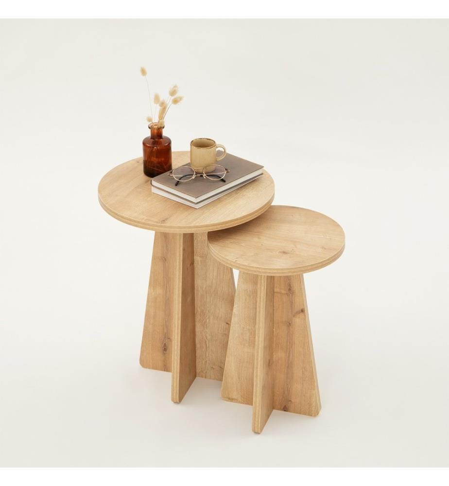 Table gigogne, 2 pièces, chêne saphir, panneaux de particules mélaminés