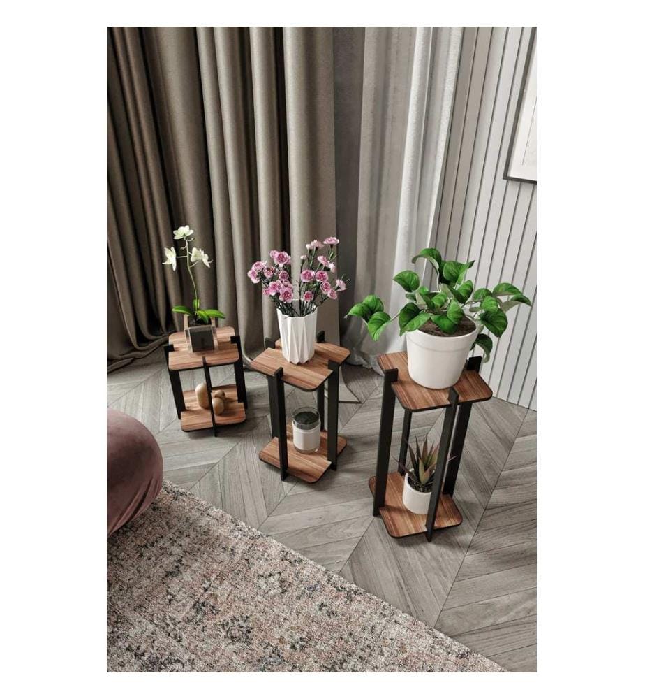 Support pour plantes en bois, noyer, 100 % MDF, pieds en bois