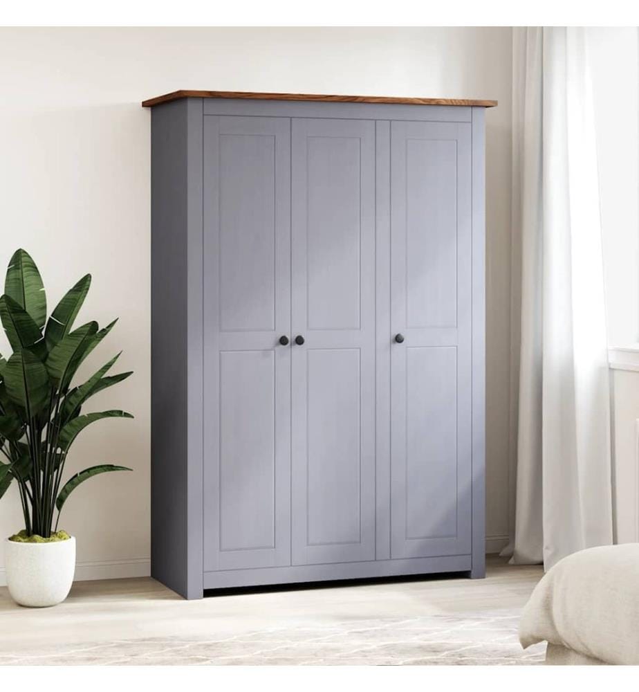 Kleiderschrank 3-Türig Grau 118×50×171,5 cm Kiefer Panama Serie