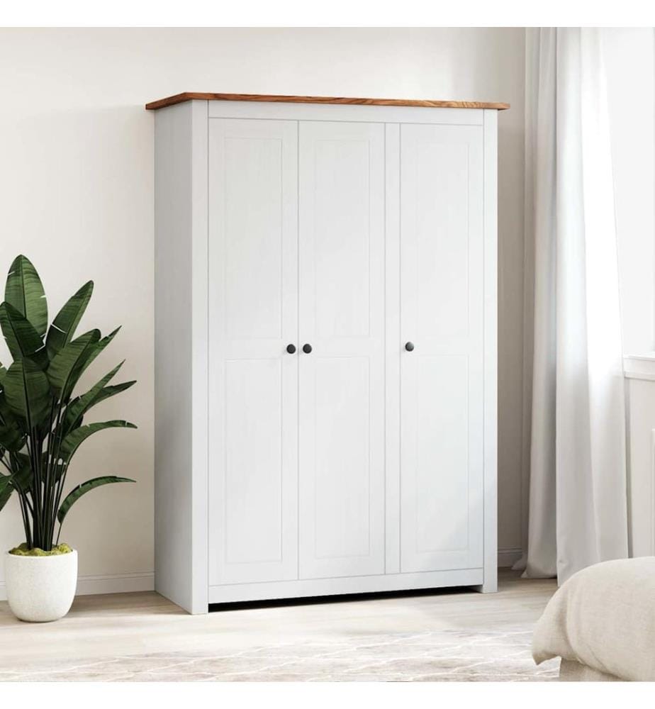 Kleiderschrank 3-Türig Weiss 118×50×171,5 cm Kiefer Panama Serie