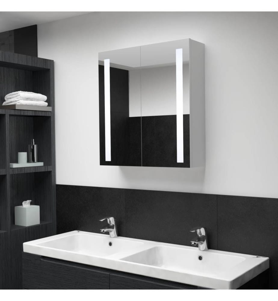 Armoire de salle de bain à miroir LED 60x14x62 cm
